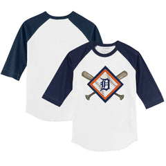 Detroit Tigers Tiny Turnip Youth Diamond Cross Bats 3/4-Sleeve Raglan T-Shirt - White/Navy