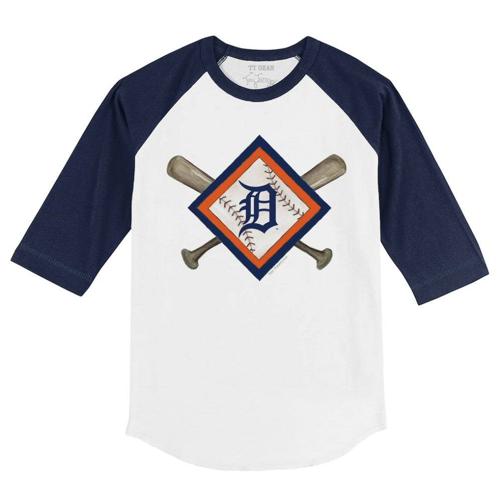 Detroit Tigers Tiny Turnip Youth Diamond Cross Bats 3/4-Sleeve Raglan T-Shirt - White/Navy