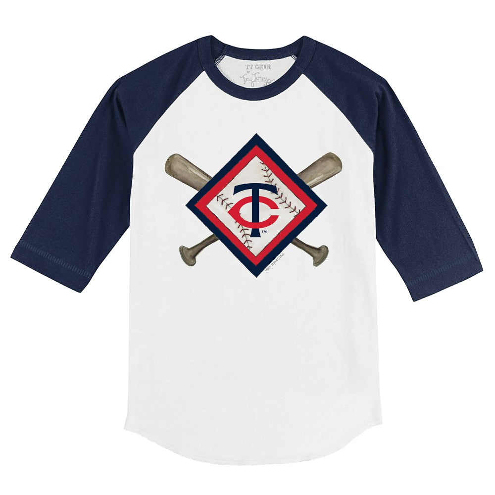 Minnesota Twins Tiny Turnip Youth Diamond Cross Bats 3/4-Sleeve Raglan T-Shirt - White/Navy