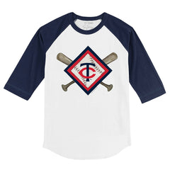 Minnesota Twins Tiny Turnip Youth Diamond Cross Bats 3/4-Sleeve Raglan T-Shirt - White/Navy