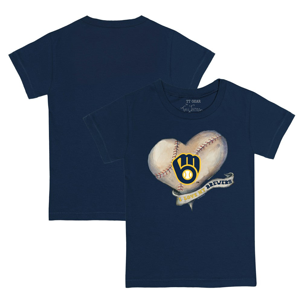 Milwaukee Brewers Tiny Turnip Youth Heart Banner T-Shirt - Navy