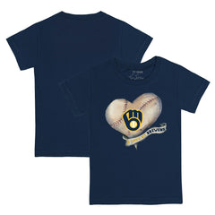 Milwaukee Brewers Tiny Turnip Youth Heart Banner T-Shirt - Navy
