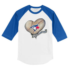 Toronto Blue Jays Tiny Turnip Youth Heart Banner 3/4-Sleeve Raglan T-Shirt - White/Royal
