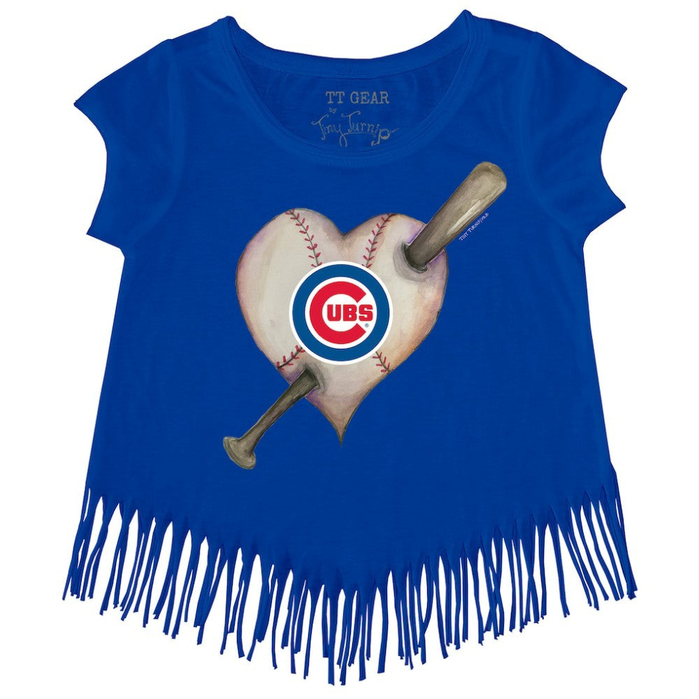 Chicago Cubs Tiny Turnip Girls Youth Heart Bat Fringe T-Shirt - Royal
