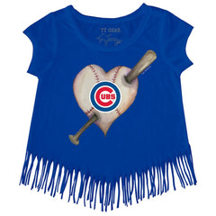 Chicago Cubs Tiny Turnip Girls Youth Heart Bat Fringe T-Shirt - Royal