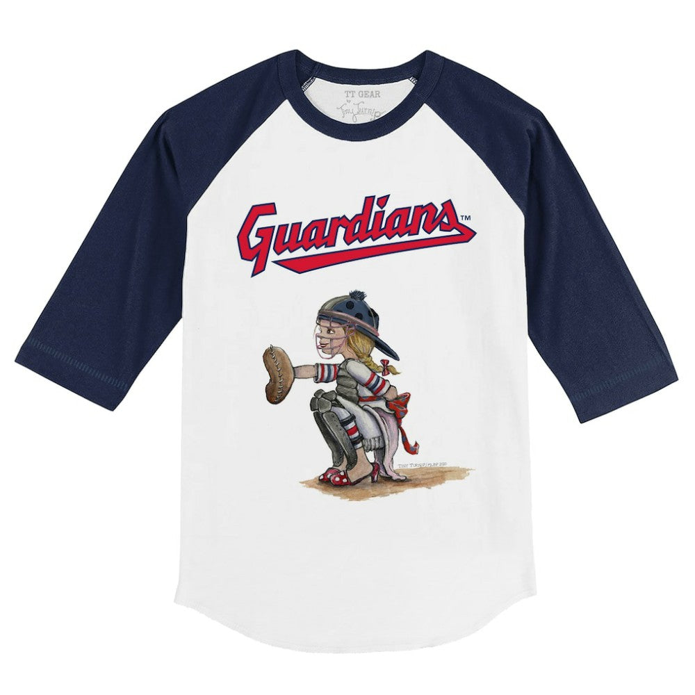 Cleveland Guardians Tiny Turnip Youth Kate 3/4-Sleeve Raglan T-Shirt - White/Navy
