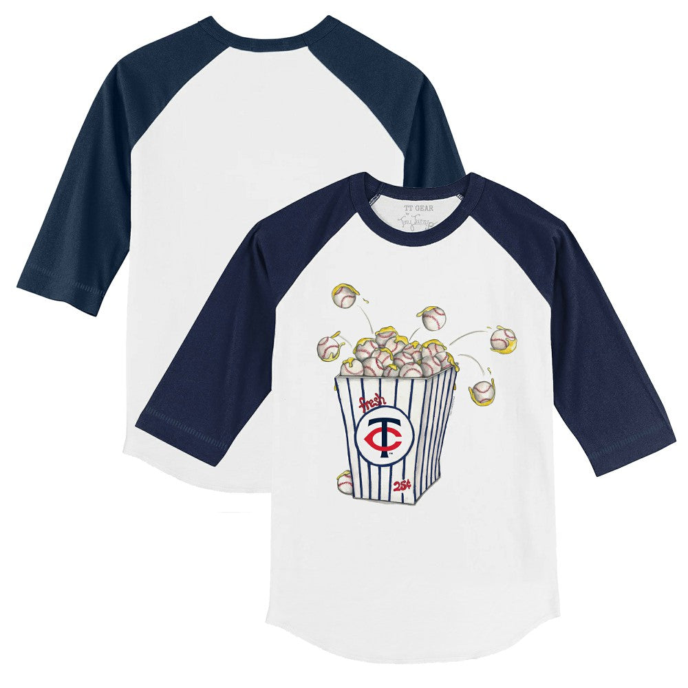 Minnesota Twins Tiny Turnip Youth Popcorn 3/4-Sleeve Raglan T-Shirt - White/Navy
