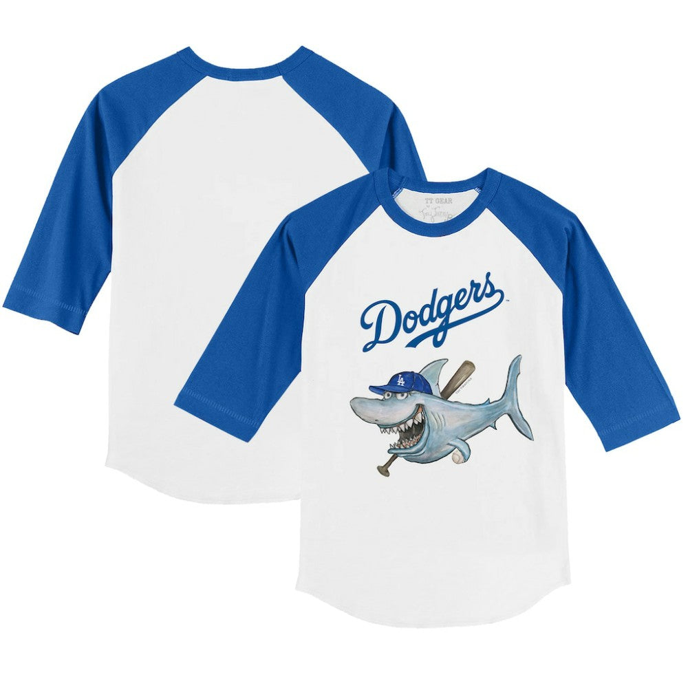 Los Angeles Dodgers Tiny Turnip Youth Shark 3/4-Sleeve Raglan T-Shirt - White/Royal