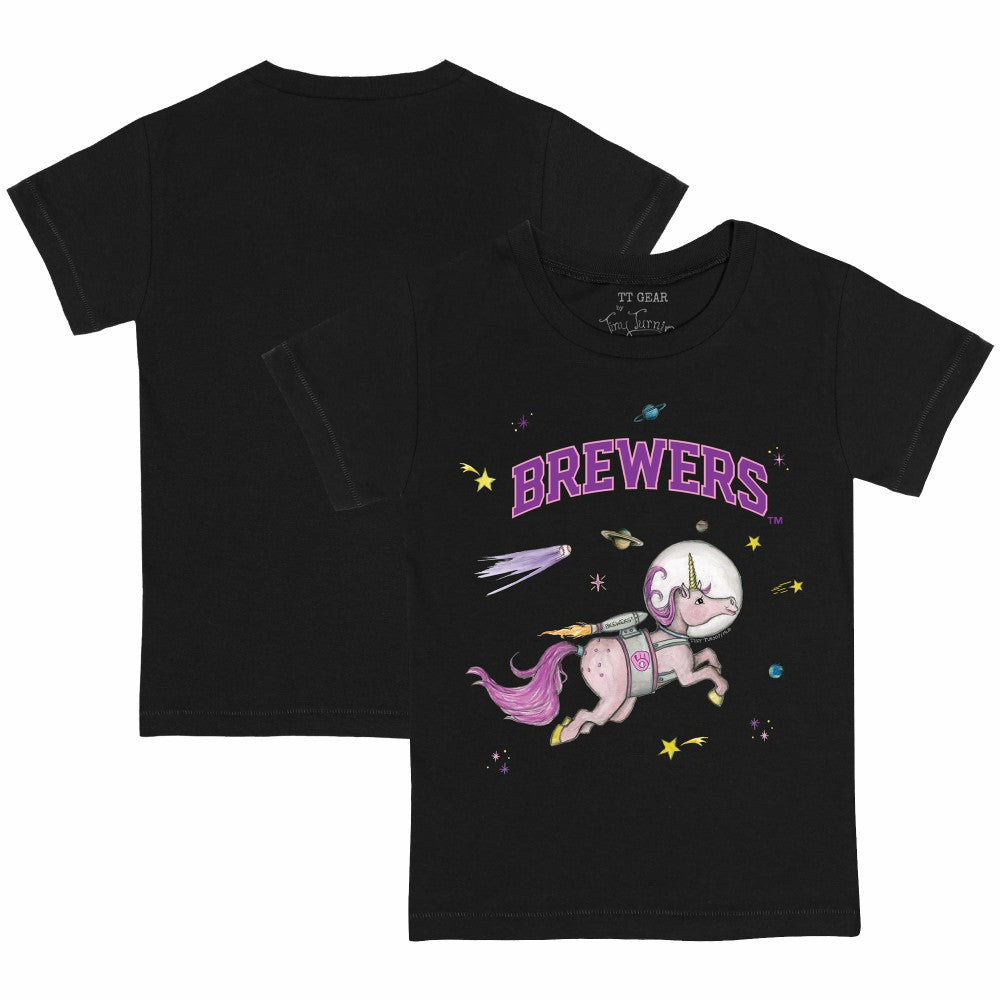 Milwaukee Brewers Tiny Turnip Youth Space Unicorn T-Shirt - Black
