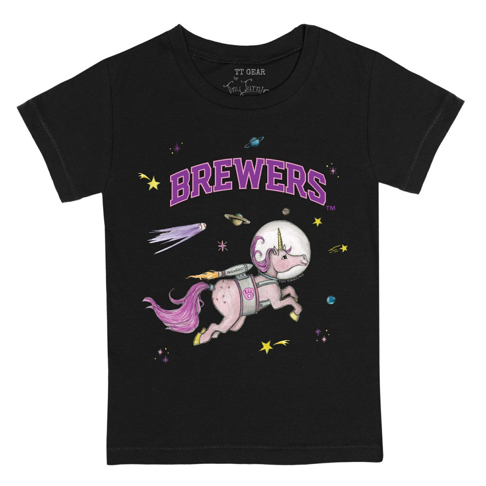 Milwaukee Brewers Tiny Turnip Youth Space Unicorn T-Shirt - Black