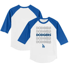 Los Angeles Dodgers Tiny Turnip Youth Stacked 3/4-Sleeve Raglan T-Shirt - White/Royal