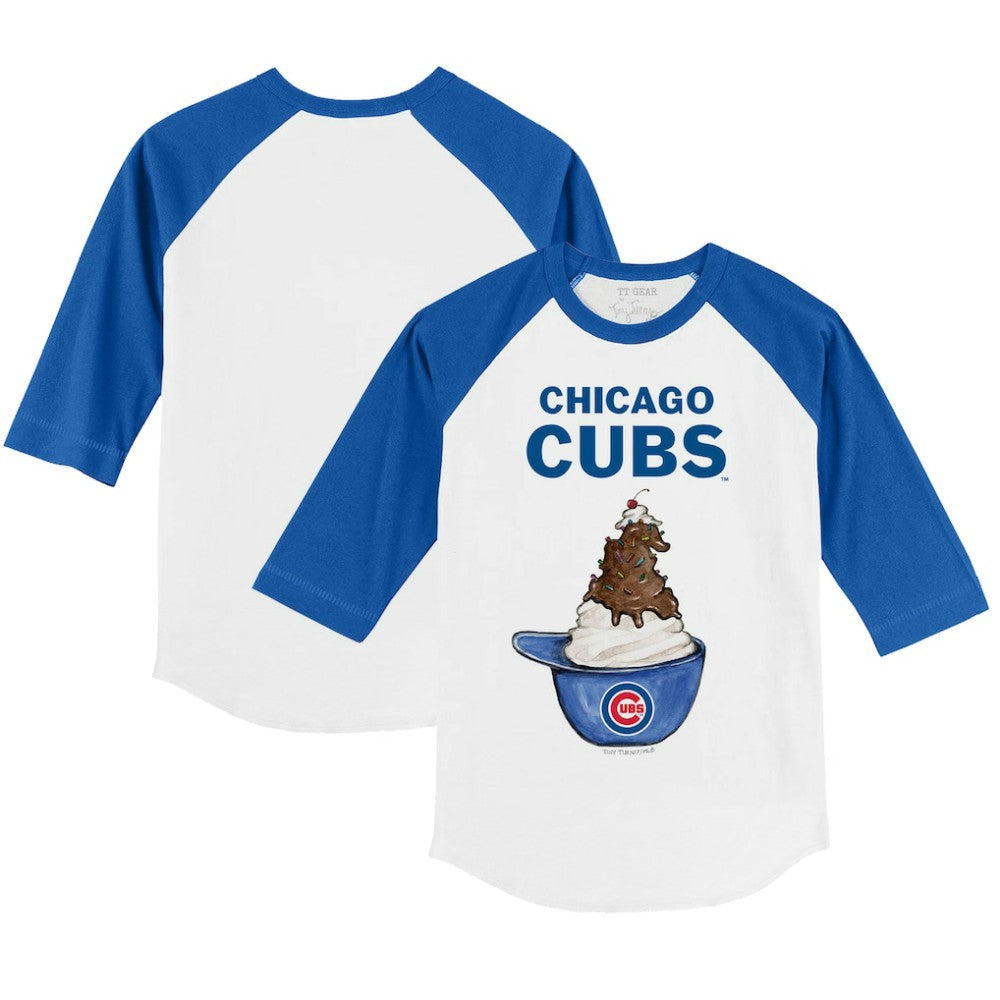 Chicago Cubs Tiny Turnip Youth Sundae Helmet 3/4-Sleeve Raglan T-Shirt - White/Royal