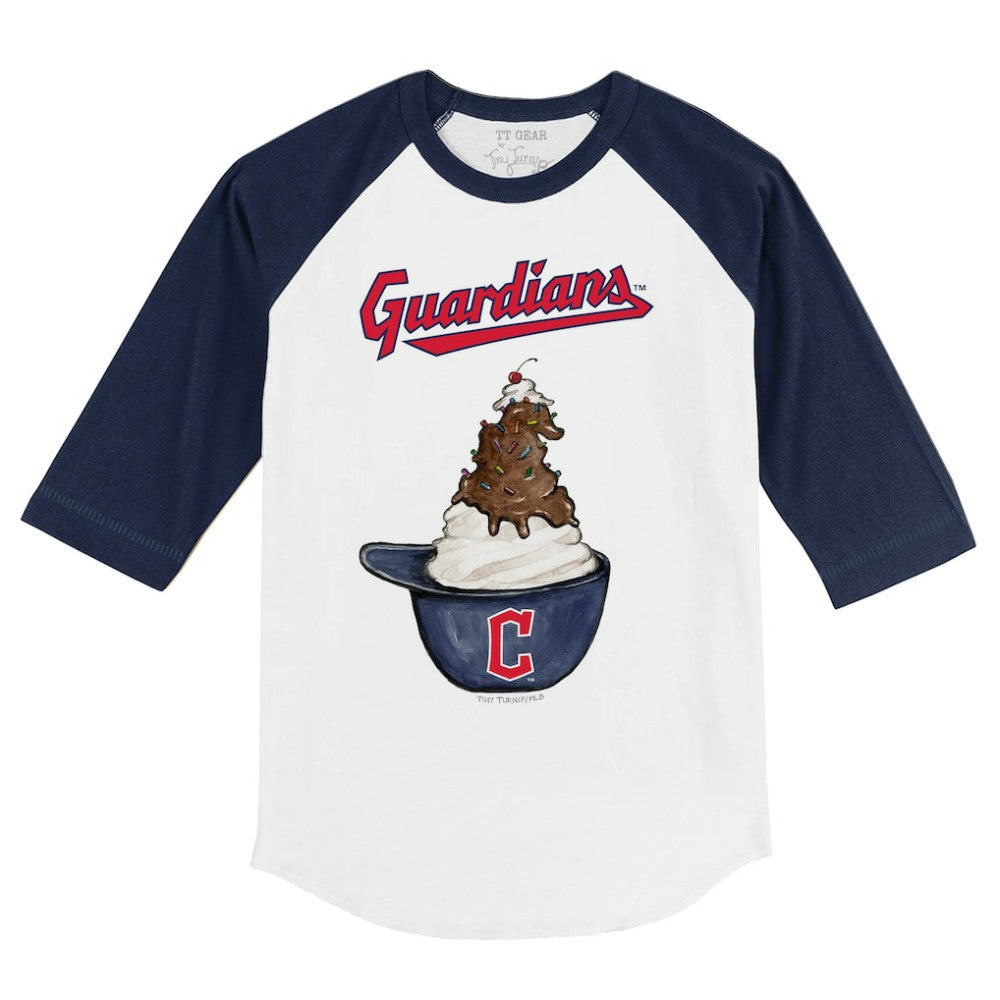 Cleveland Guardians Tiny Turnip Youth Sundae Helmet 3/4-Sleeve Raglan T-Shirt - White/Navy