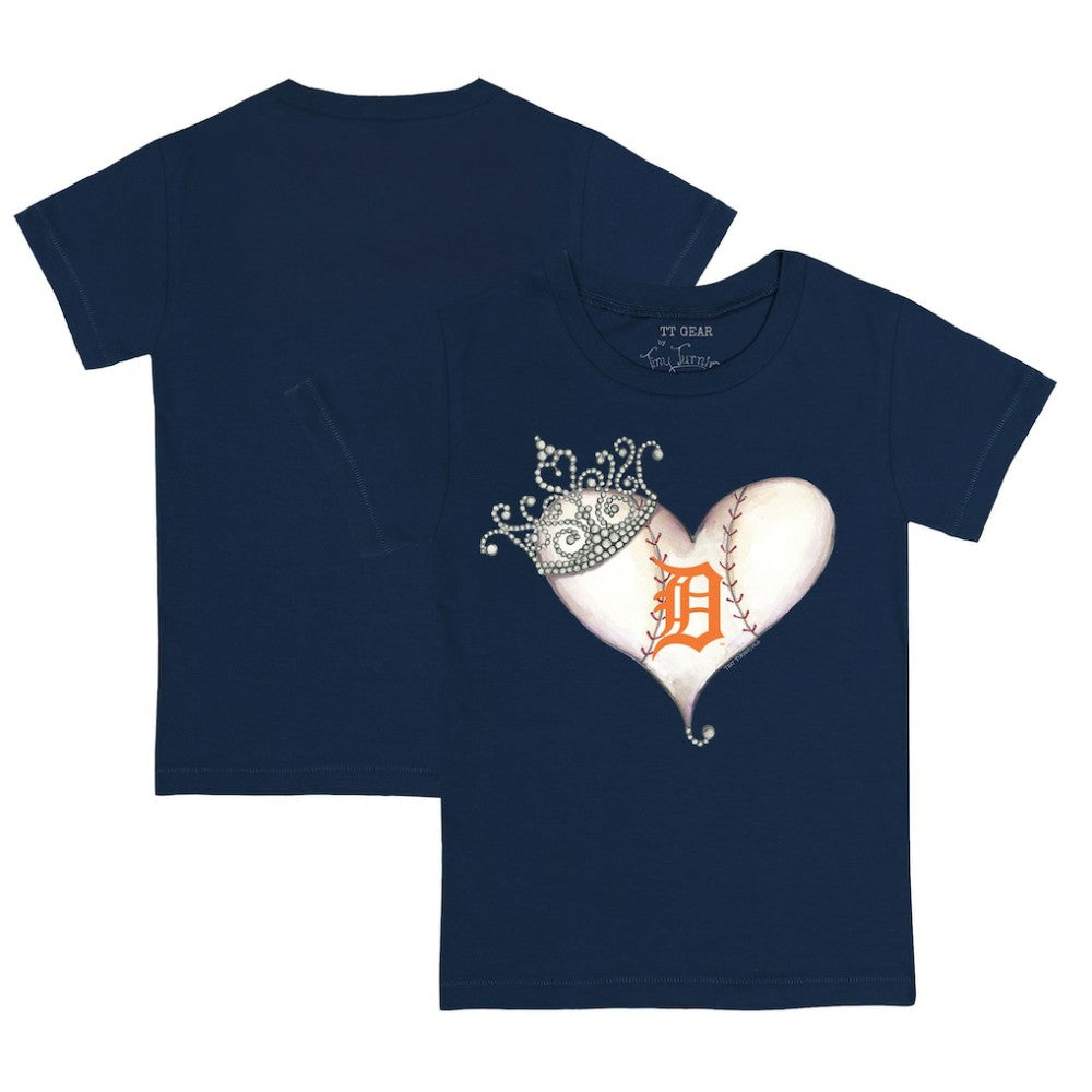 Detroit Tigers Tiny Turnip Youth Tiara Heart T-Shirt - Navy