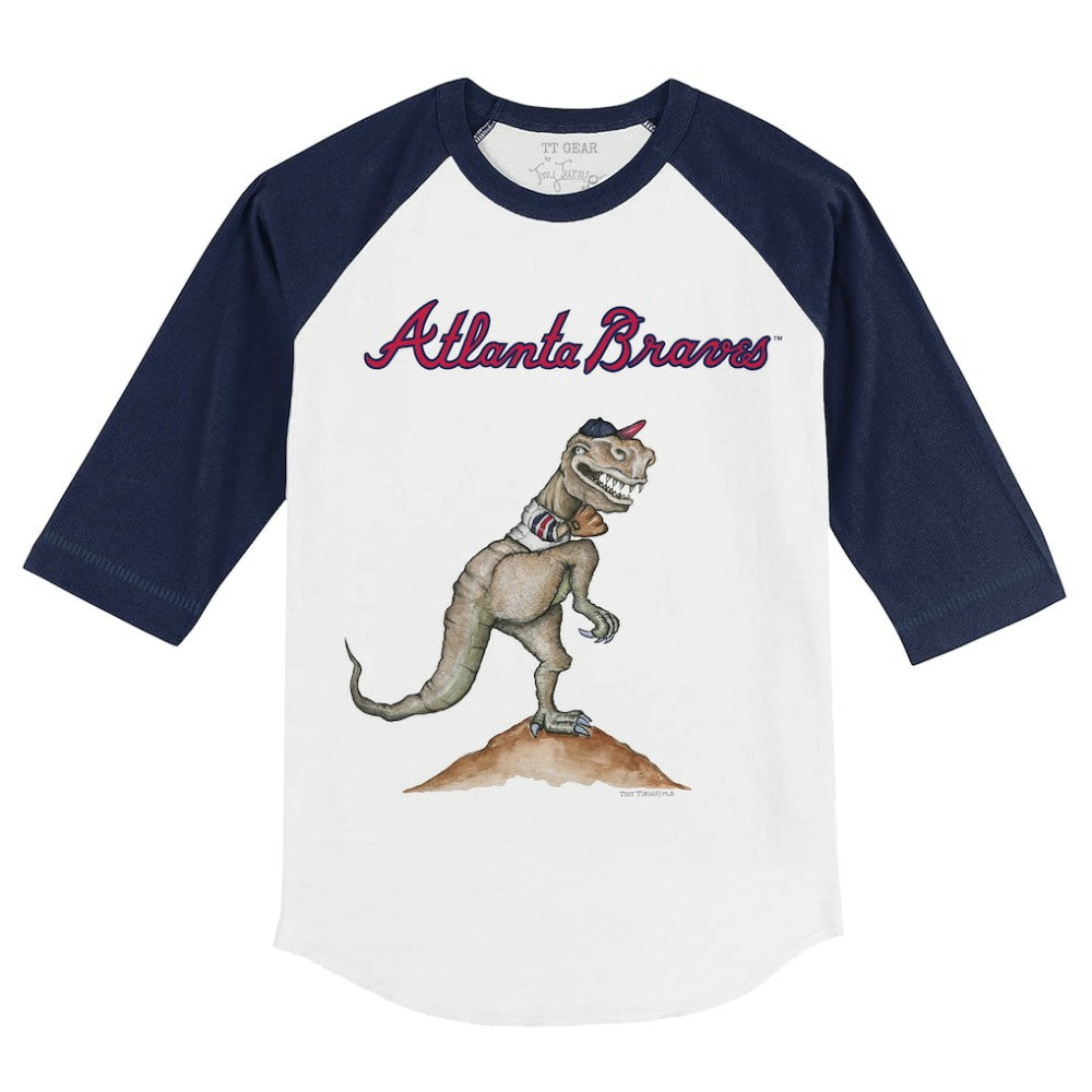 Atlanta Braves Tiny Turnip Youth TT Rex 3/4-Sleeve Raglan T-Shirt - White/Navy