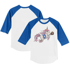 Los Angeles Dodgers Tiny Turnip Youth Unicorn 3/4-Sleeve Raglan T-Shirt - White/Royal