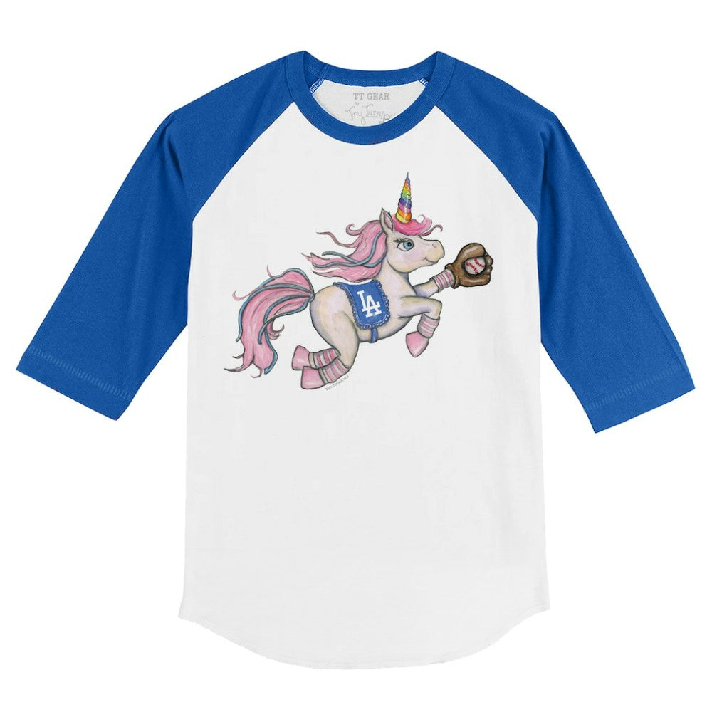 Los Angeles Dodgers Tiny Turnip Youth Unicorn 3/4-Sleeve Raglan T-Shirt - White/Royal