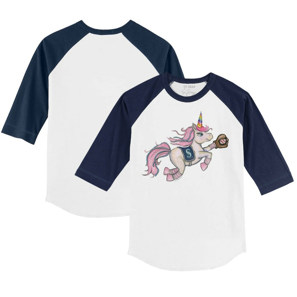 Seattle Mariners Tiny Turnip Youth Unicorn 3/4-Sleeve Raglan T-Shirt - White/Navy