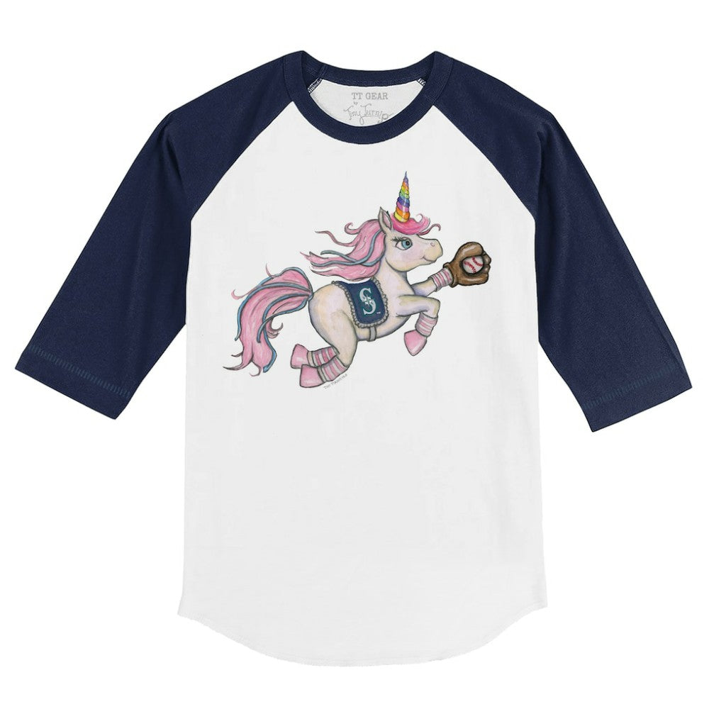 Seattle Mariners Tiny Turnip Youth Unicorn 3/4-Sleeve Raglan T-Shirt - White/Navy