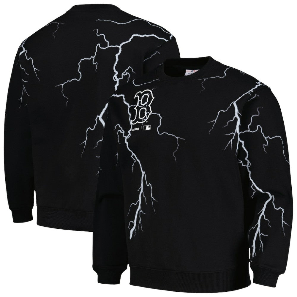 Boston Red Sox PLEASURES Lightning Crewneck Pullover Sweatshirt - Black