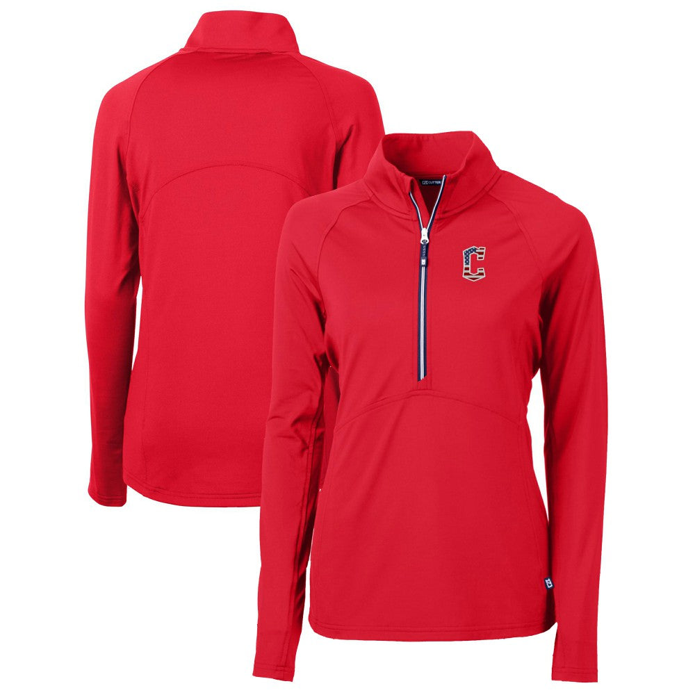 Cleveland Guardians Cutter & Buck Women's Americana Logo Adapt Eco Knit Stretch Recycled Half-Zip Pullover Top - Red