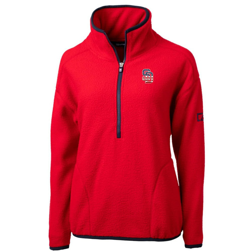 San Diego Padres Cutter & Buck Women's Americana Logo Cascade Eco Sherpa Fleece Half-Zip Pullover Jacket - Red