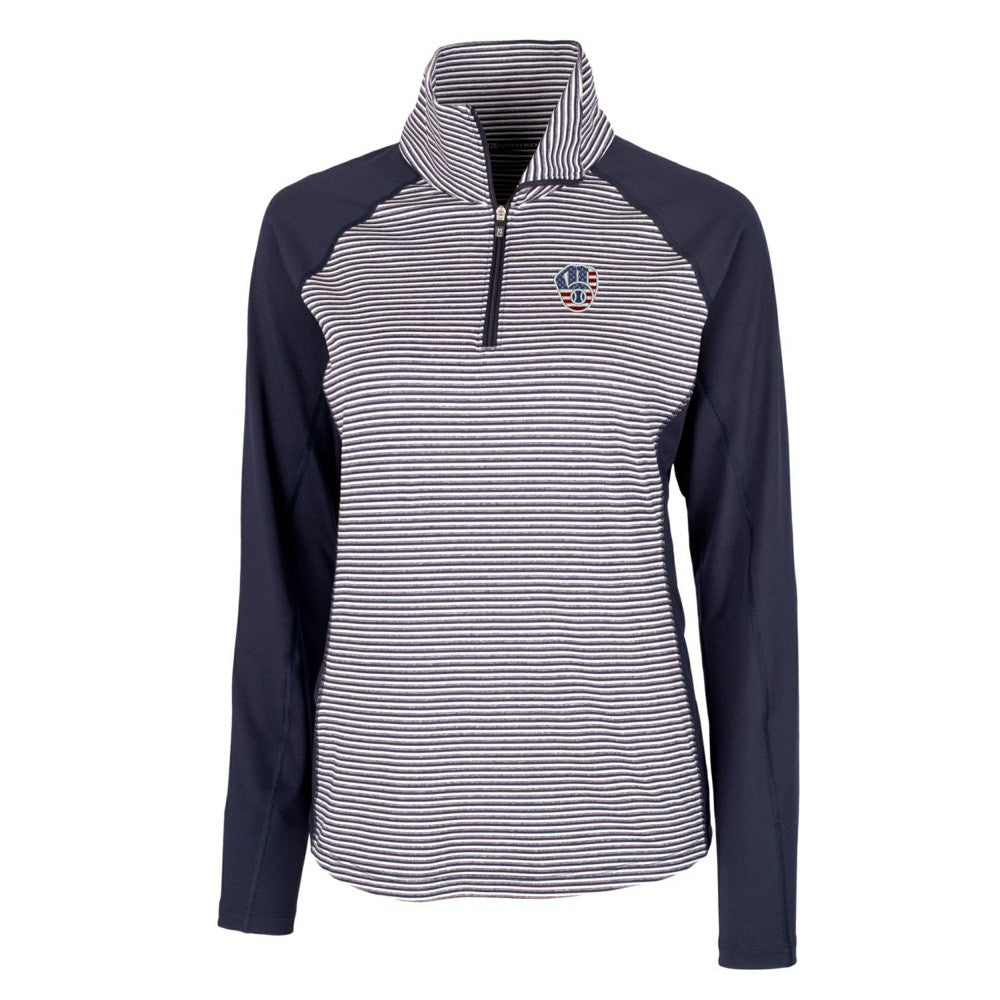 Milwaukee Brewers Cutter & Buck Women's Americana Logo Forge Tonal Stripe Stretch Half-Zip Pullover Top - Navy