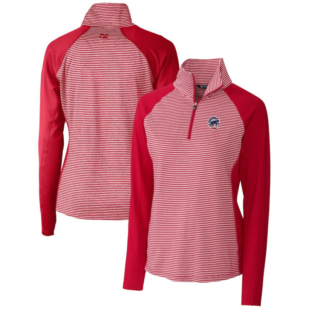 Chicago Cubs Cutter & Buck Women's Americana Logo Forge Tonal Stripe Stretch Half-Zip Pullover Top - Cardinal