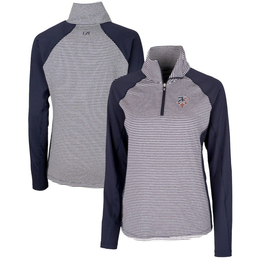 Minnesota Twins Cutter & Buck Women's Americana Logo Forge Tonal Stripe Stretch Half-Zip Pullover Top - Navy