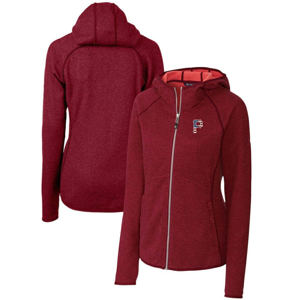 Pittsburgh Pirates Cutter & Buck Women's Americana Logo Mainsail Sweater-Knit Full-Zip Hoodie - Cardinal