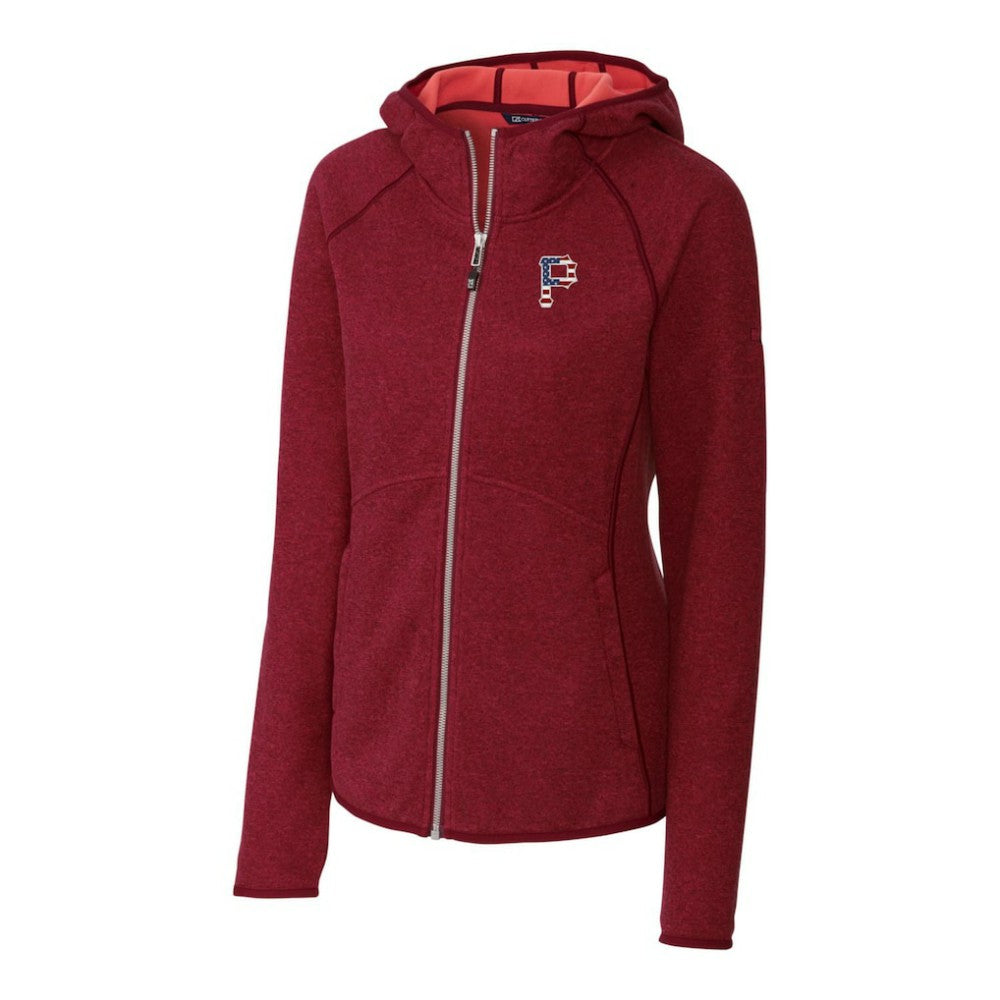 Pittsburgh Pirates Cutter & Buck Women's Americana Logo Mainsail Sweater-Knit Full-Zip Hoodie - Cardinal