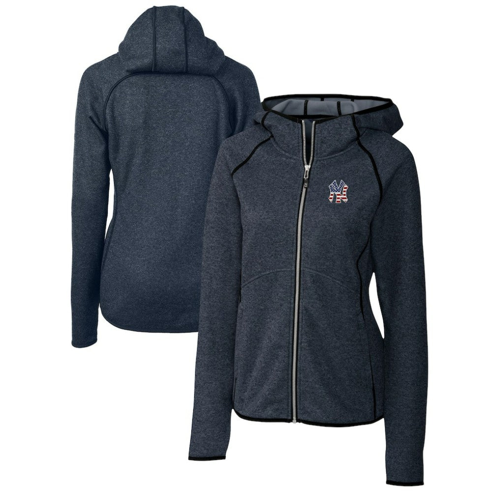 New York Yankees Cutter & Buck Women's Americana Logo Mainsail Sweater-Knit Full-Zip Hoodie - Heather Navy
