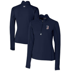 Boston Red Sox Cutter & Buck Women's Americana Logo DryTec Traverse Stretch Quarter-Zip Pullover Top - Navy