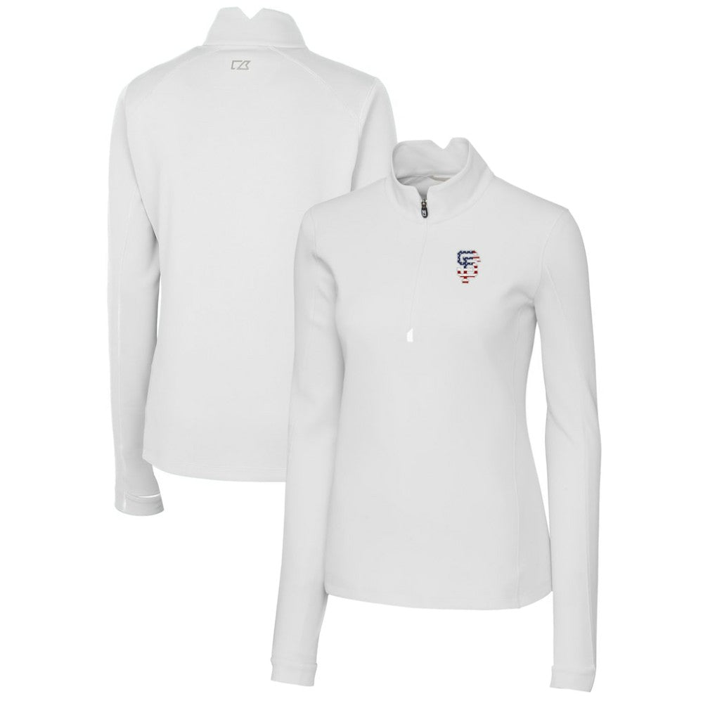 San Francisco Giants Cutter & Buck Women's Americana Logo DryTec Traverse Stretch Quarter-Zip Pullover Top - White