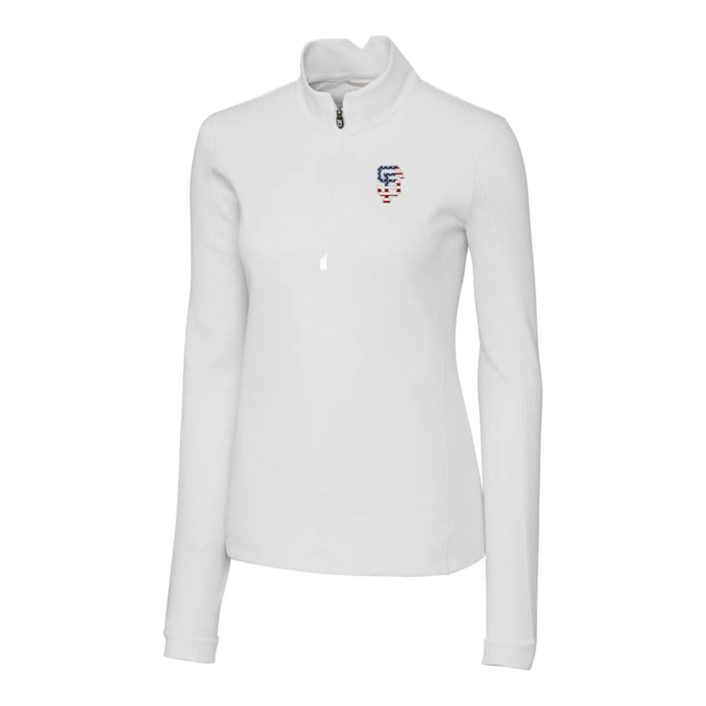 San Francisco Giants Cutter & Buck Women's Americana Logo DryTec Traverse Stretch Quarter-Zip Pullover Top - White