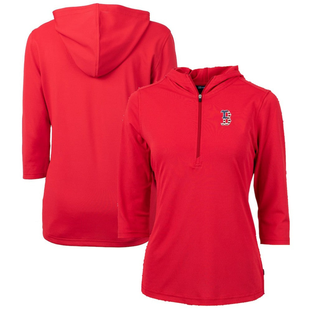 Boston Red Sox Cutter & Buck Women's Americana Logo DryTec Virtue Eco Pique Recycled Half-Zip Pullover Hoodie - Red