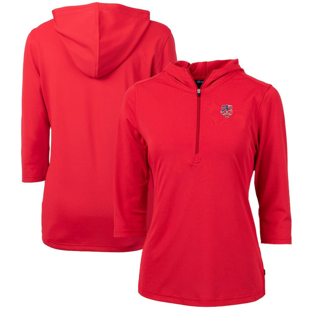 Minnesota Twins Cutter & Buck Women's Americana Logo DryTec Virtue Eco Pique Recycled Half-Zip Pullover Hoodie - Red