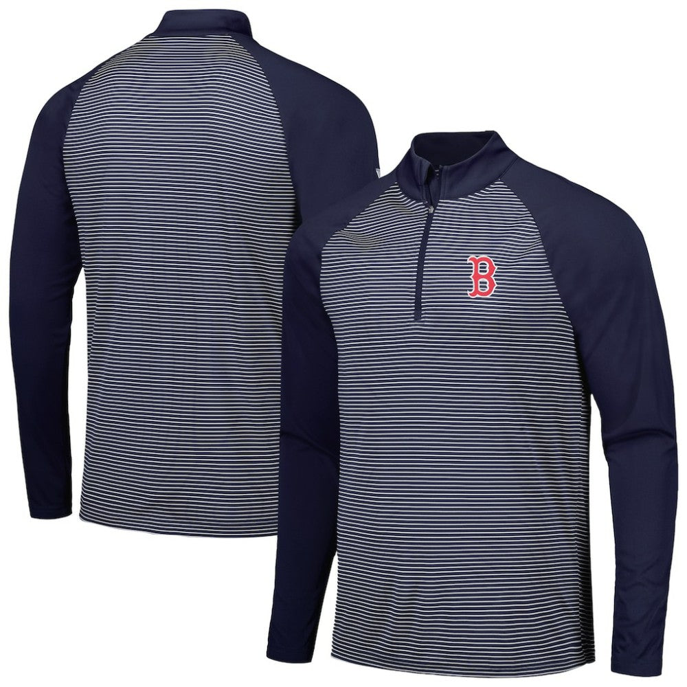 Boston Red Sox Levelwear Charter Striped Raglan Quarter-Zip Top - Navy