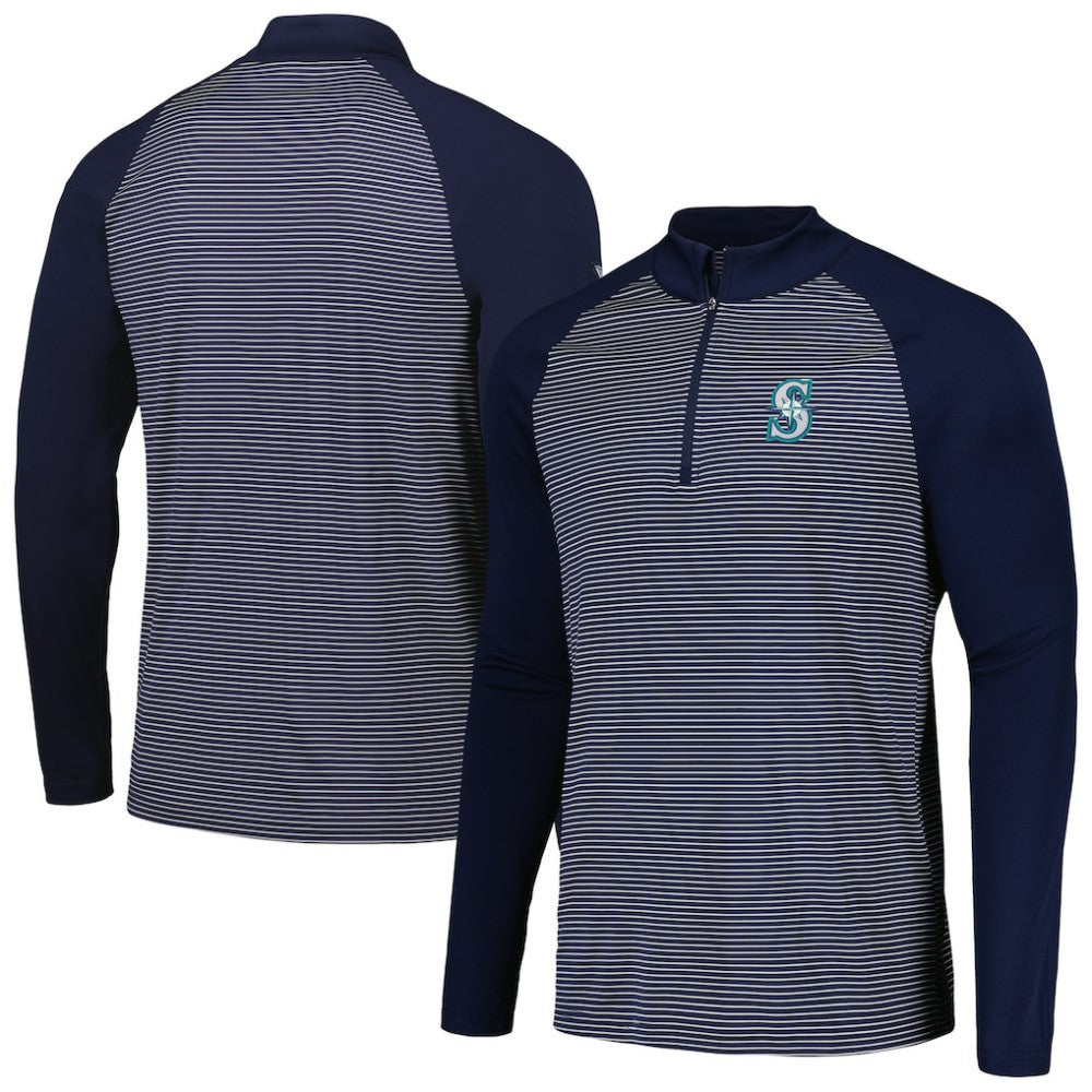 Seattle Mariners Levelwear Charter Striped Raglan Quarter-Zip Top - Navy