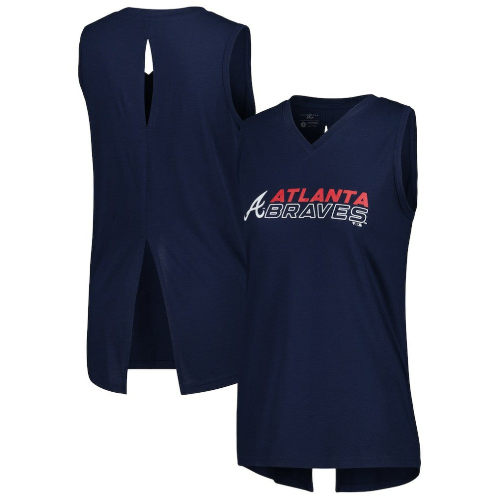 Atlanta Braves Levelwear Women's Paisley Chase V-Neck Tank Top - Navy