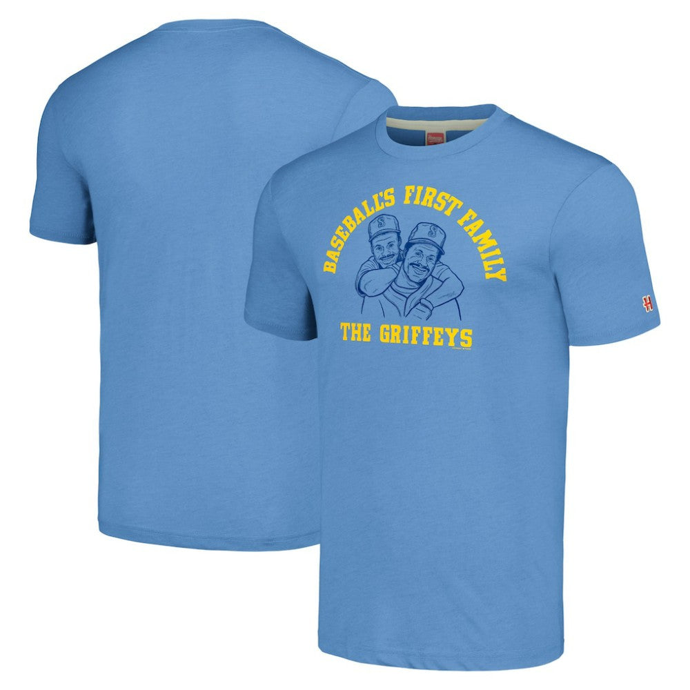 Ken Griffey & Ken Griffey Jr. Seattle Mariners Homage Illustration Tri-Blend T-Shirt - Light Blue