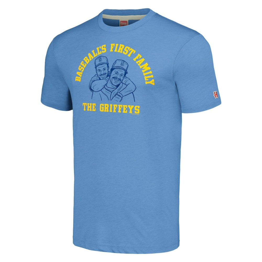 Ken Griffey & Ken Griffey Jr. Seattle Mariners Homage Illustration Tri-Blend T-Shirt - Light Blue