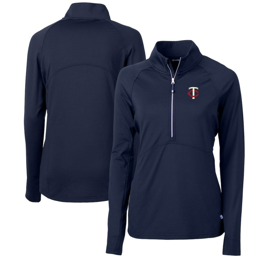 Minnesota Twins Cutter & Buck Women's Adapt Eco Knit Stretch Half-Zip Logo Pullover Top - Navy