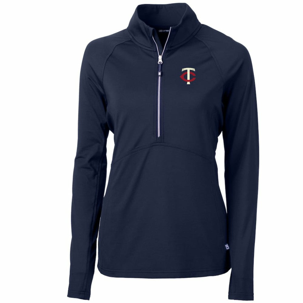 Minnesota Twins Cutter & Buck Women's Adapt Eco Knit Stretch Half-Zip Logo Pullover Top - Navy