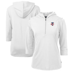 Minnesota Twins Cutter & Buck Women's DryTec Virtue Eco Pique Recycled Half-Zip Pullover Hoodie Top - White