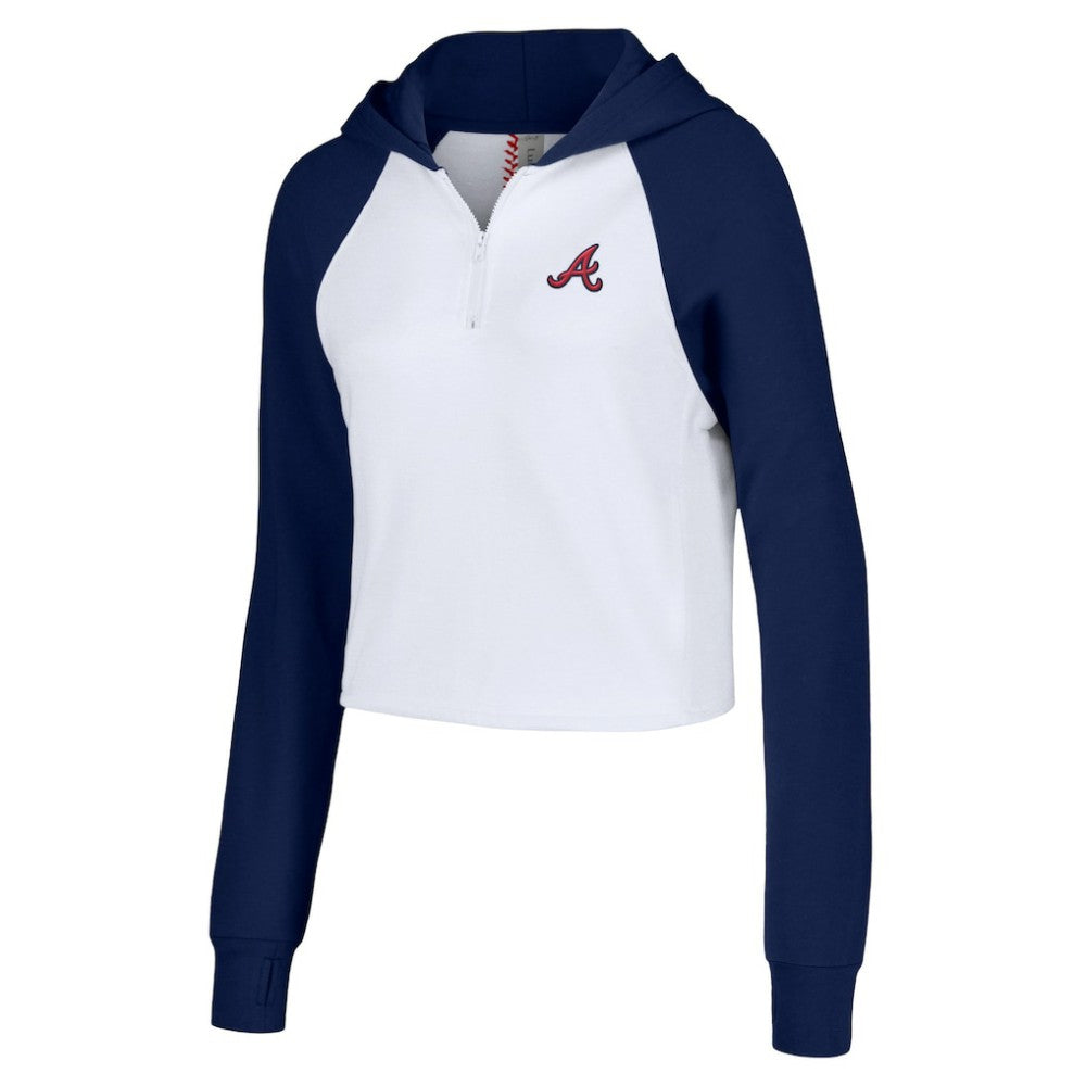 Atlanta Braves Lusso Women's Jane Raglan Quarter-Zip Tri-Blend Cropped Pullover Hoodie - White