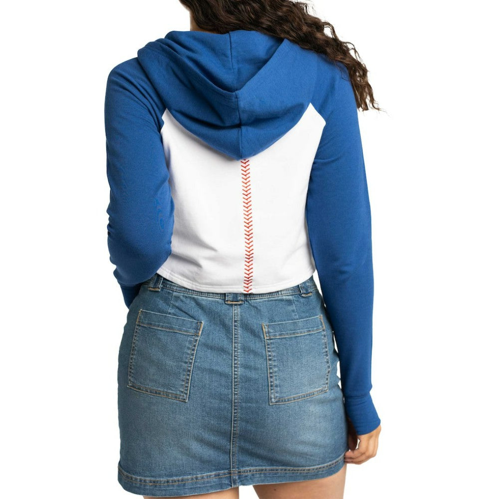 Chicago Cubs Lusso Women's Jane Raglan Quarter-Zip Tri-Blend Cropped Pullover Hoodie - White
