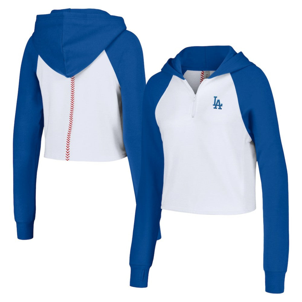 Los Angeles Dodgers Lusso Women's Jane Raglan Quarter-Zip Tri-Blend Cropped Pullover Hoodie - White
