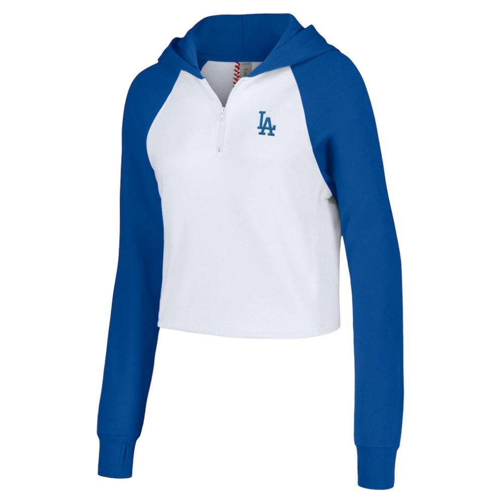 Los Angeles Dodgers Lusso Women's Jane Raglan Quarter-Zip Tri-Blend Cropped Pullover Hoodie - White