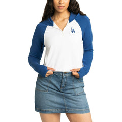 Los Angeles Dodgers Lusso Women's Jane Raglan Quarter-Zip Tri-Blend Cropped Pullover Hoodie - White